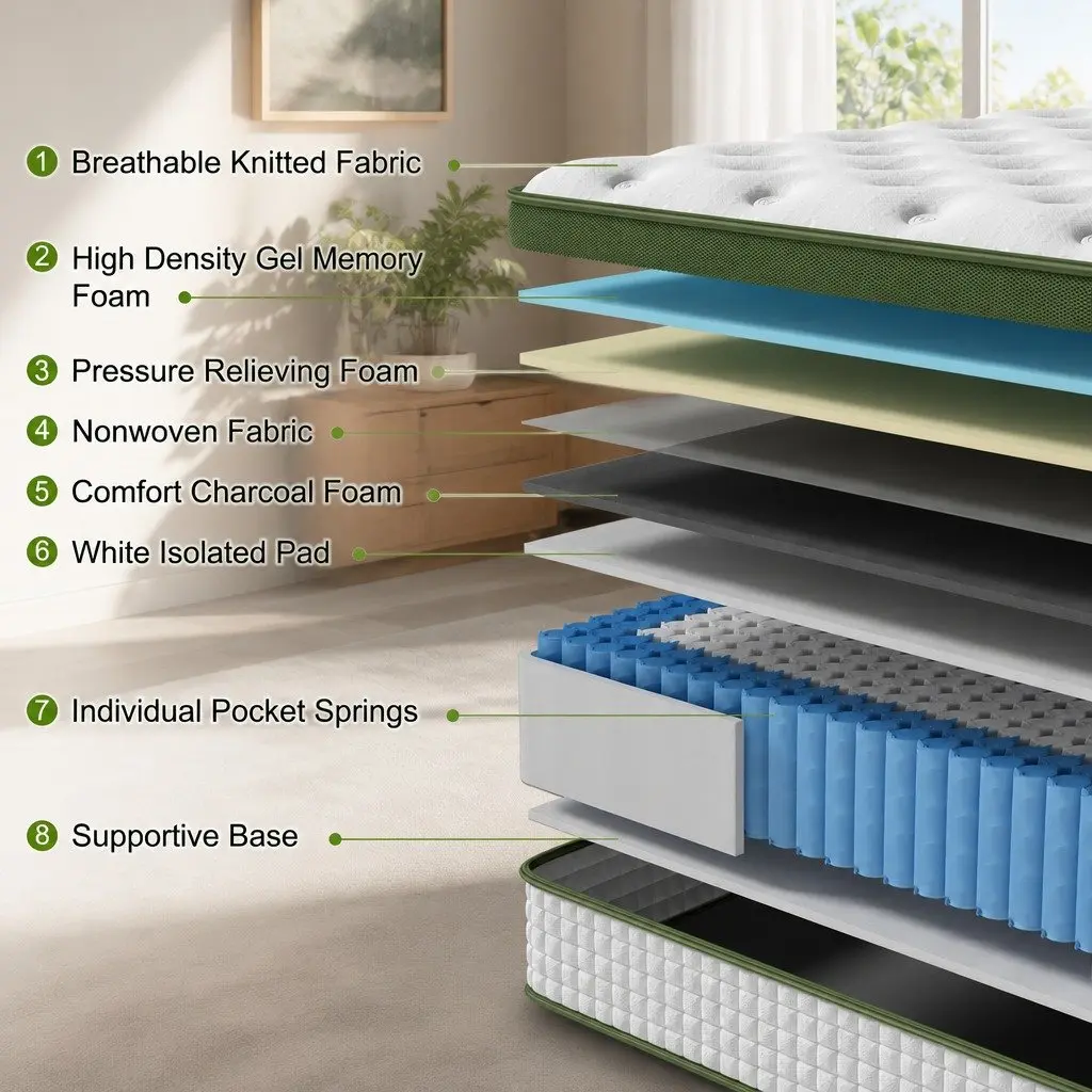 King Single Hybrid Mattress Gel Memory Foam 30cm White