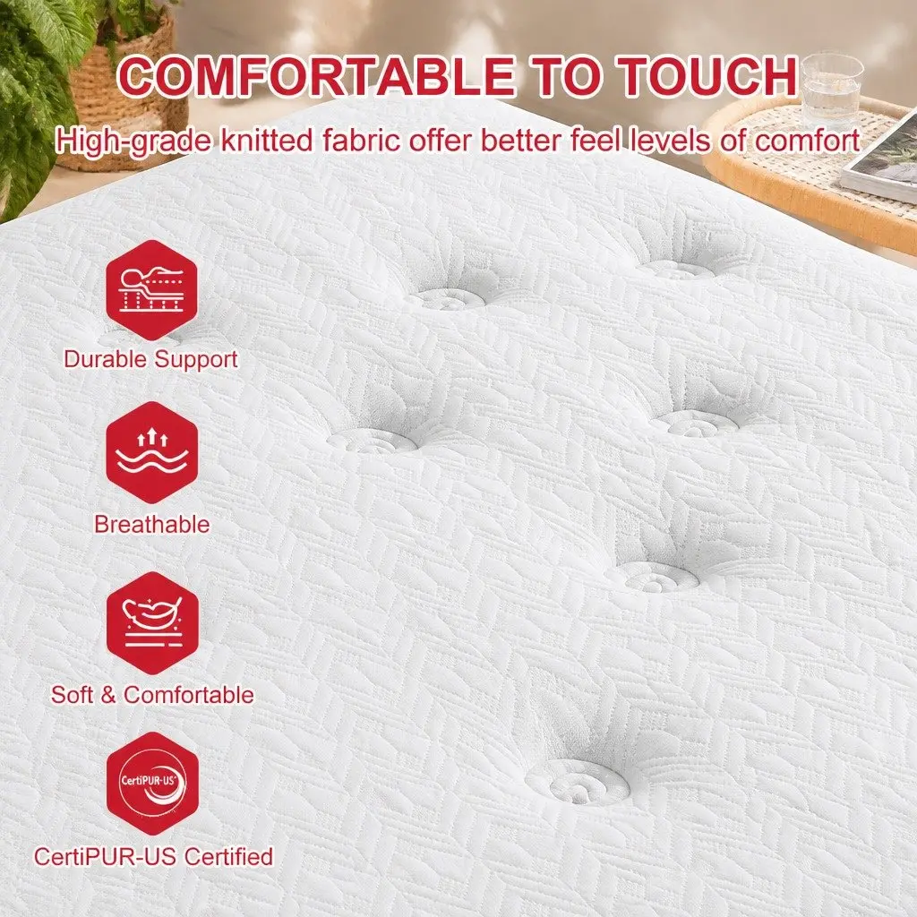 King Single Hybrid Mattress Gel Memory Foam 30cm White