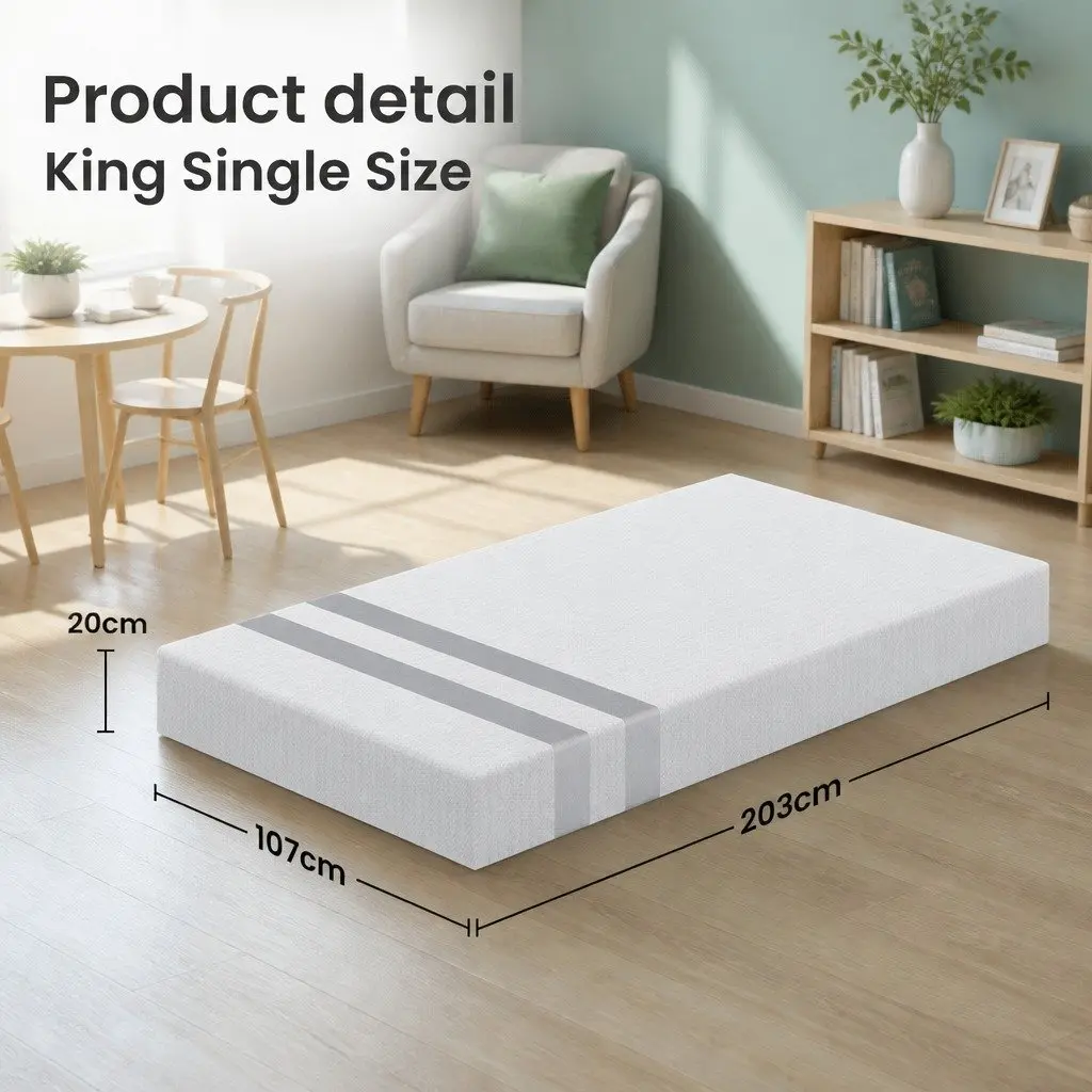 King Single Mattress Gel Memory Foam 20cm White Dual-Sided Medium Soft Firm