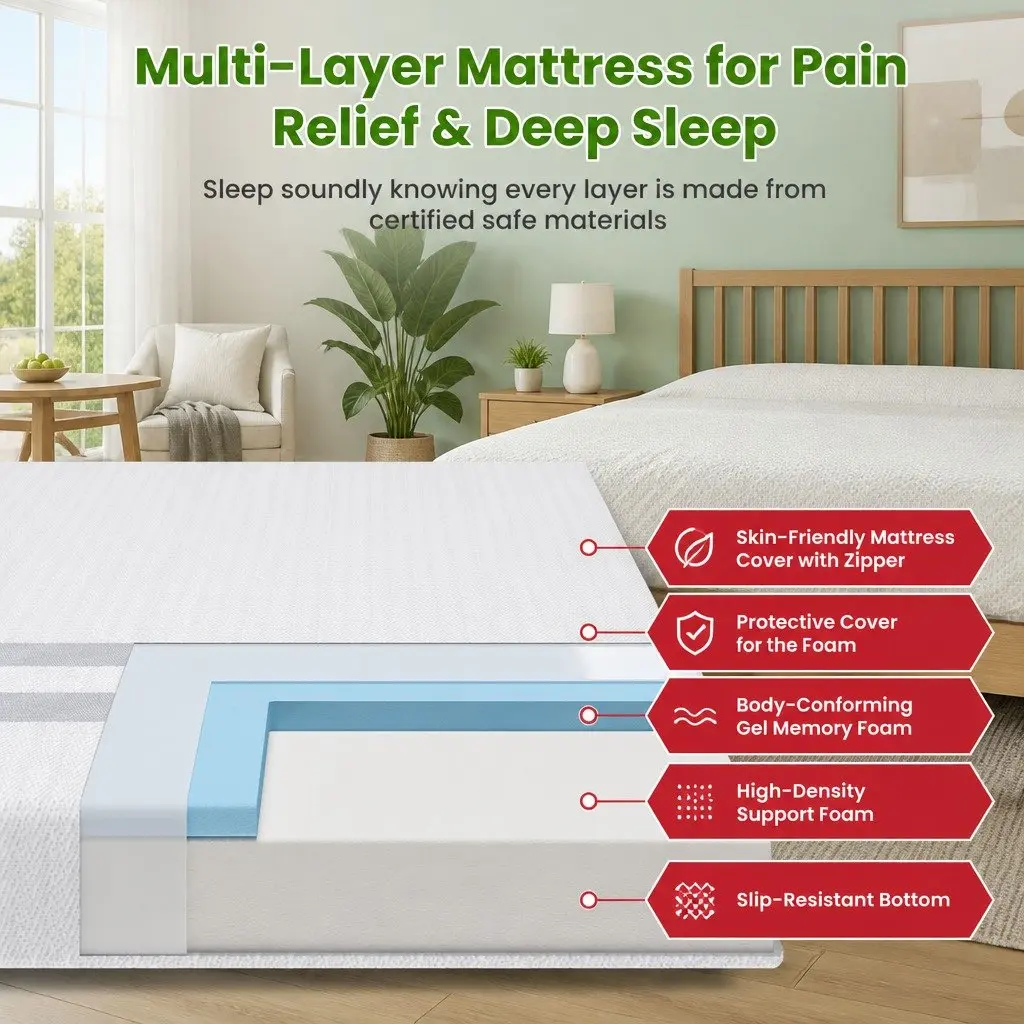 King Single Mattress Gel Memory Foam 20cm White Dual-Sided Medium Soft Firm