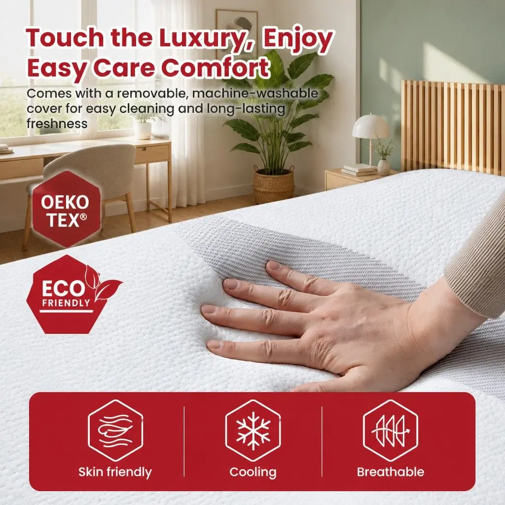 King Single Mattress Gel Memory Foam 20cm White Dual-Sided Medium Soft Firm