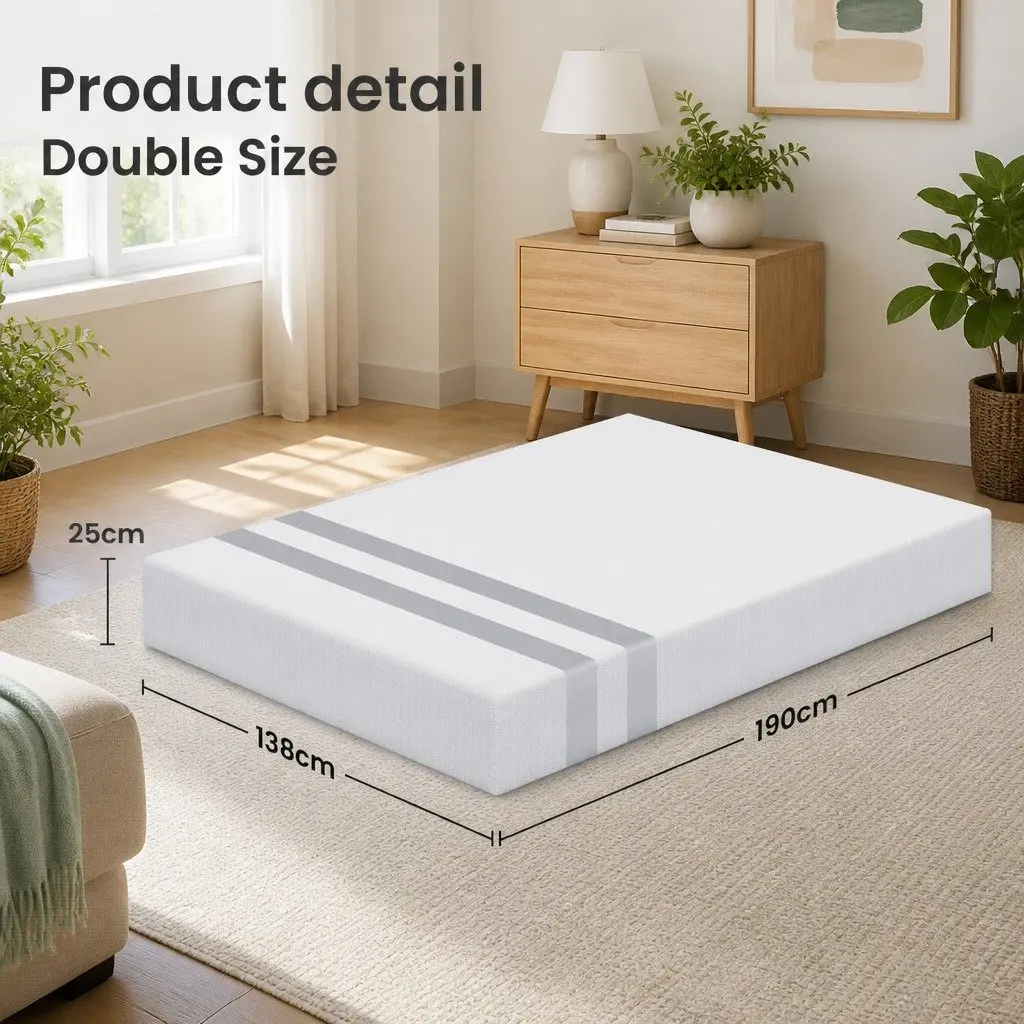 Double Memory Foam Mattress 25cm Reversible Medium Firm Sleep Bedding White
