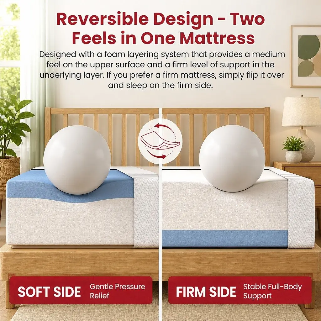 Double Memory Foam Mattress 25cm Reversible Medium Firm Sleep Bedding White