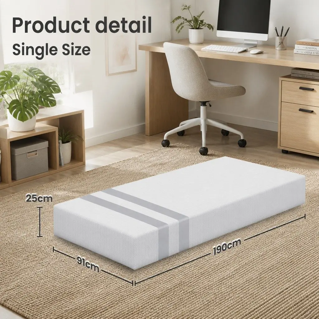 Single Memory Foam Mattress Gel-Infused 25cm White Medium Firmness Reversible