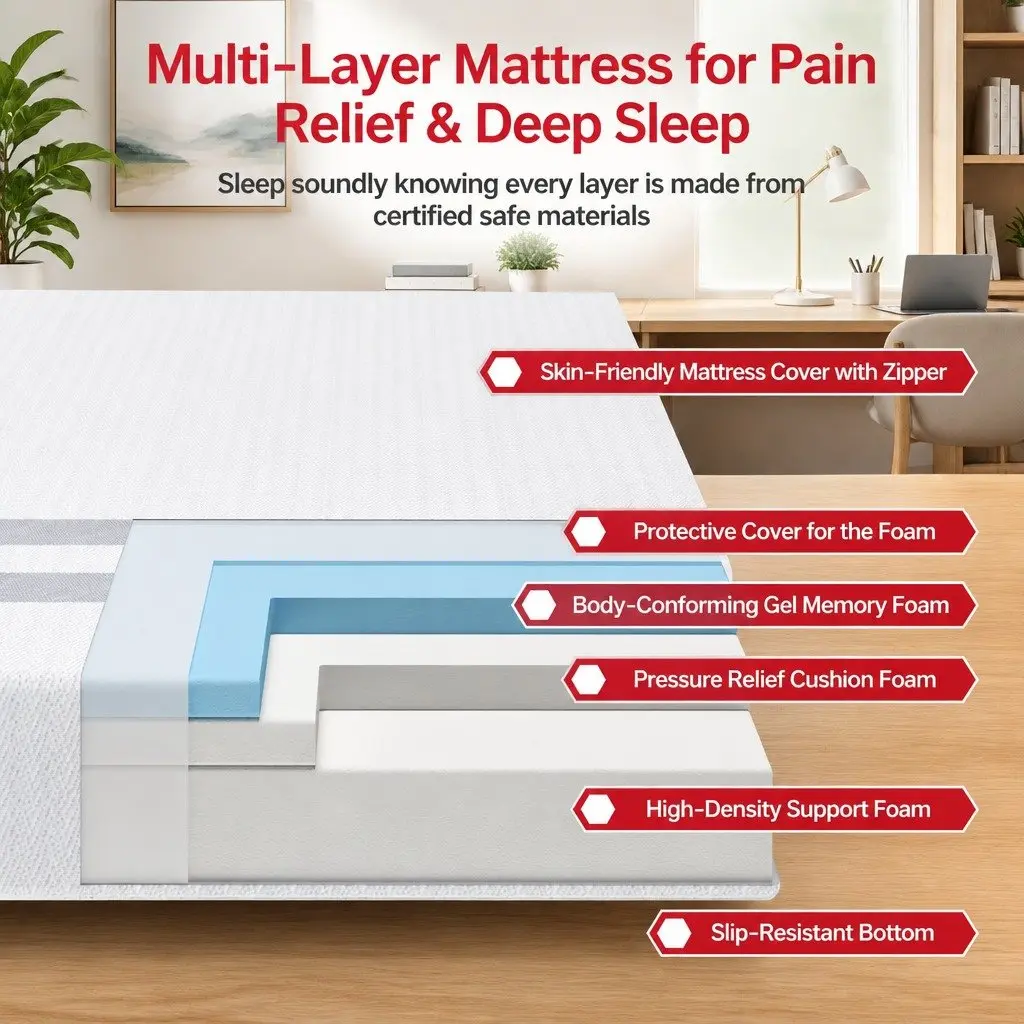 Single Memory Foam Mattress Gel-Infused 25cm White Medium Firmness Reversible