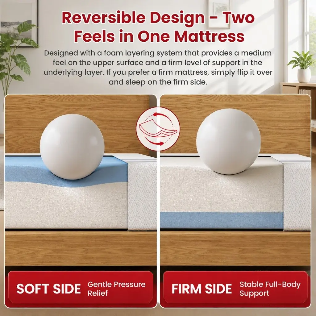 Single Memory Foam Mattress Gel-Infused 25cm White Medium Firmness Reversible