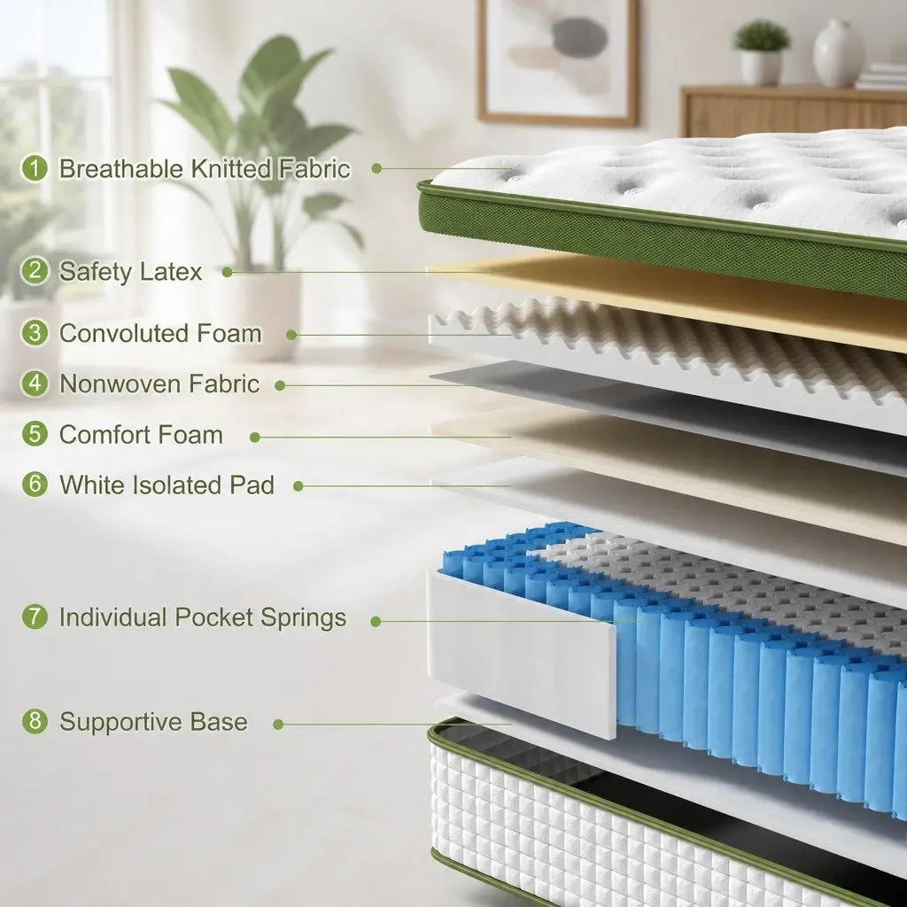 Queen Latex Hybrid Mattress 34cm Medium Firm 5 Zone Pocket Spring White