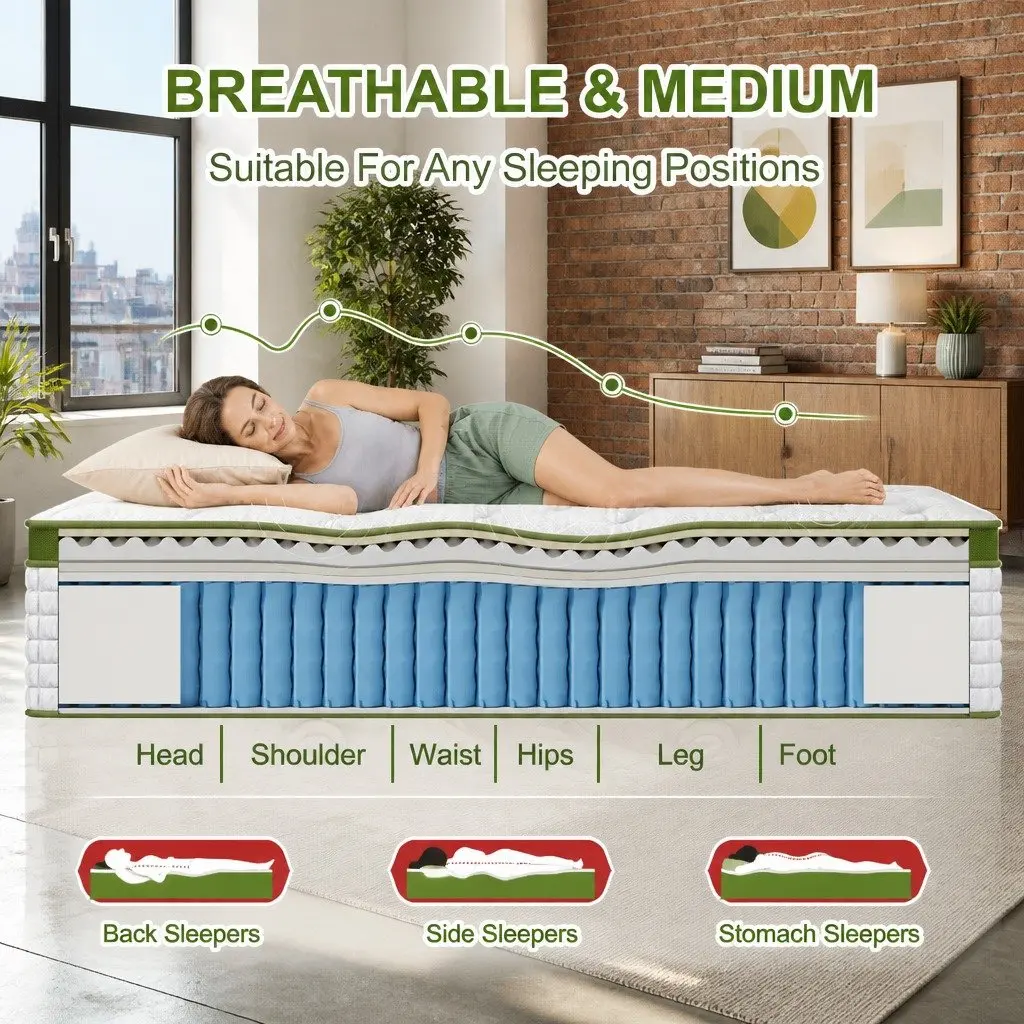 Queen Latex Hybrid Mattress 34cm Medium Firm 5 Zone Pocket Spring White