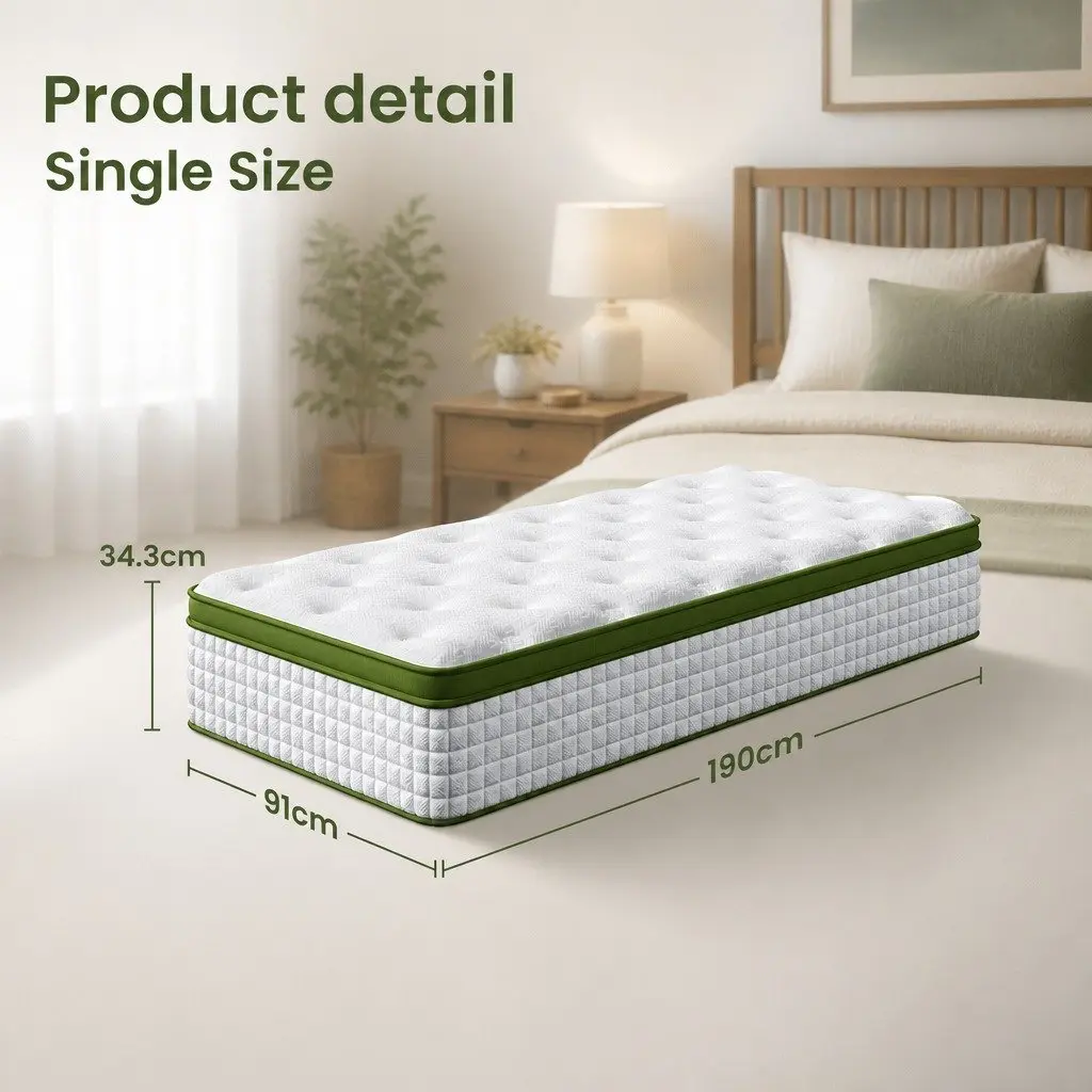 Single Latex Hybrid Mattress 34cm Medium Firm White