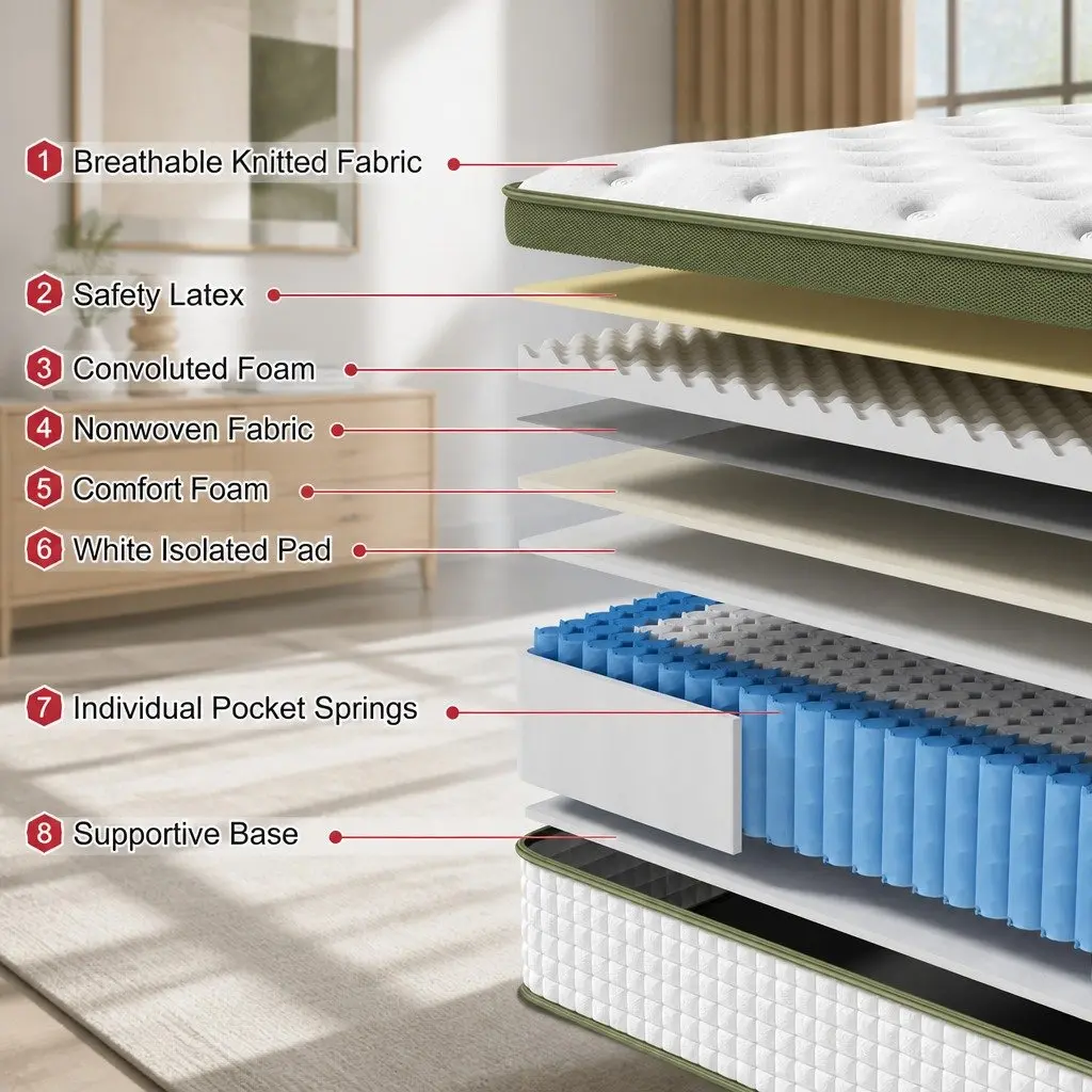 Single Latex Hybrid Mattress 34cm Medium Firm White