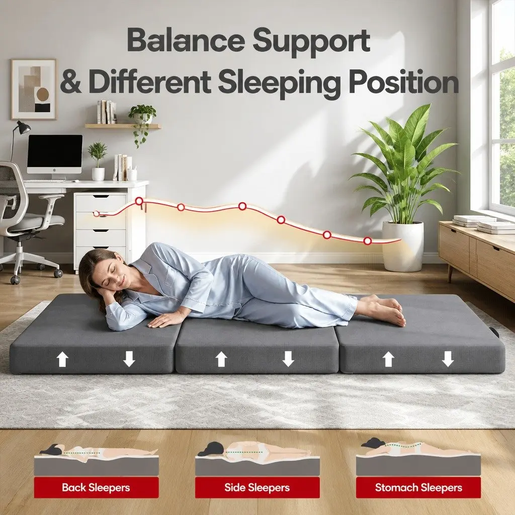 Portable Small King Single Folding Mattress with 3 Layers