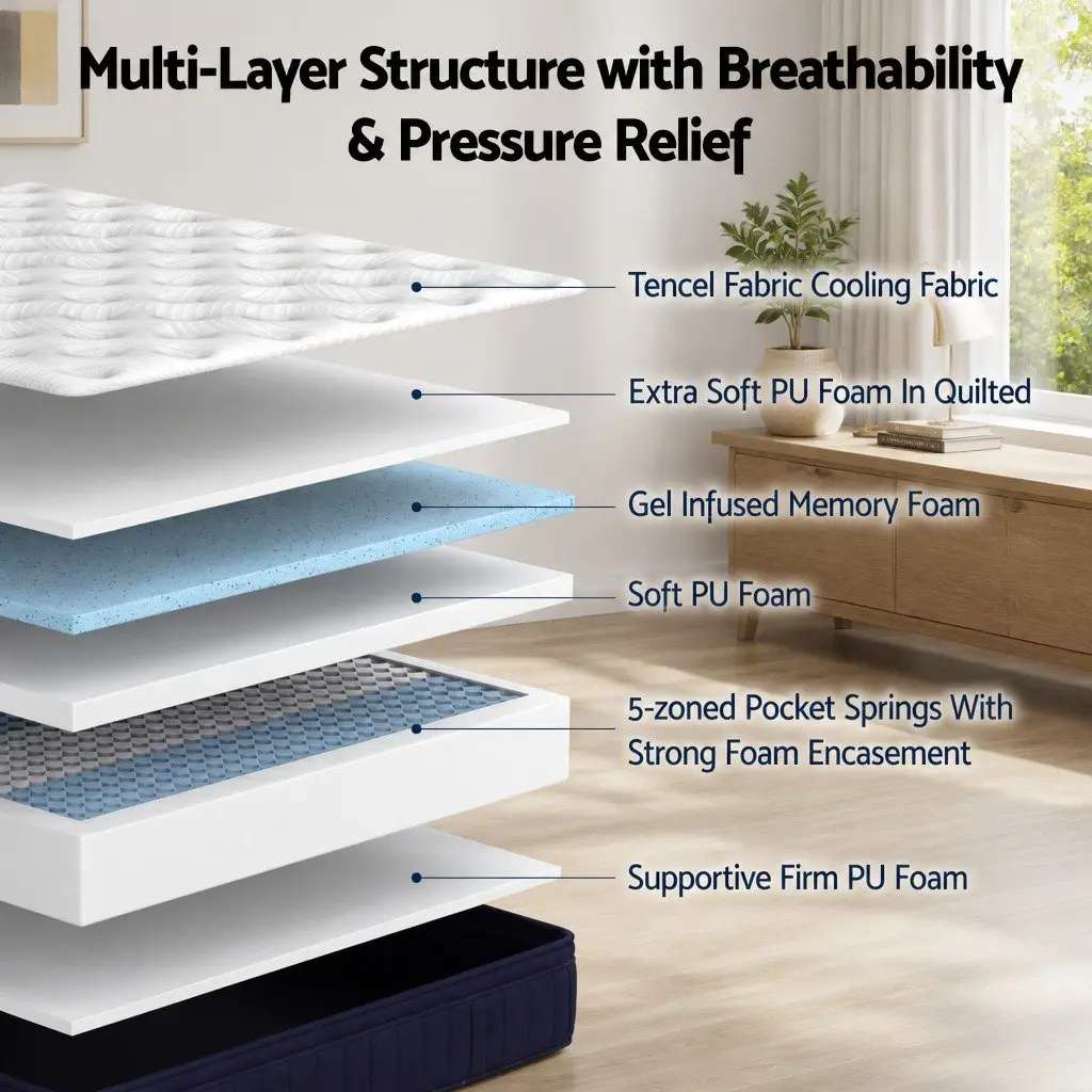 King Single Mattress 34cm Medium Soft Pocket Spring