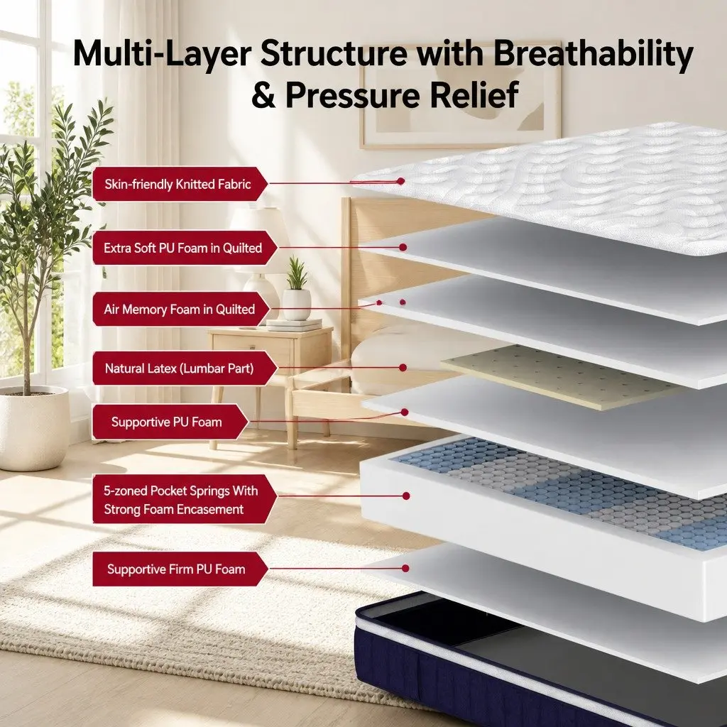 Hybrid Pocket Spring King Size Mattress with Lumbar Support