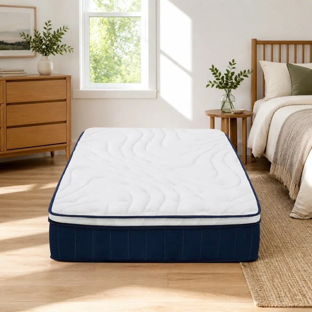 King Single Mattress Pocket Spring Latex 30cm Medium Firm Hybrid White Black