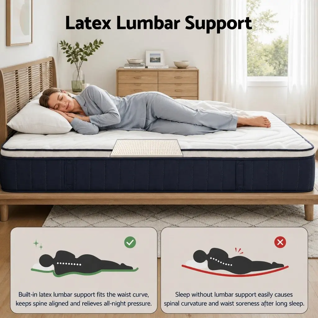 King Single Mattress Pocket Spring Latex 30cm Medium Firm Hybrid White Black