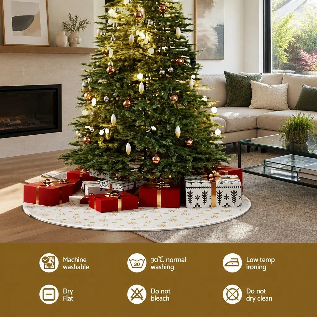 Christmas Tree Skirt Polyester 90cm Gold Sequin Snowflake Decoration