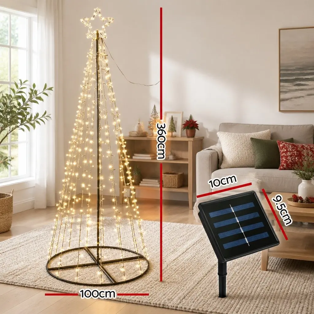 Christmas Tree Solar LED 3.6M Warm White Outdoor Indoor Decoration Black