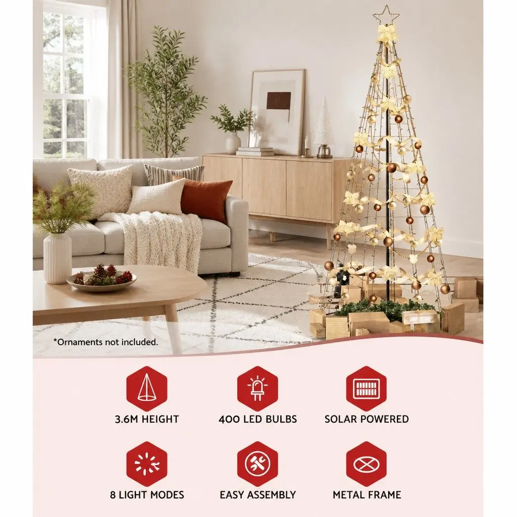 Christmas Tree Solar LED 3.6M Warm White Outdoor Indoor Decoration Black