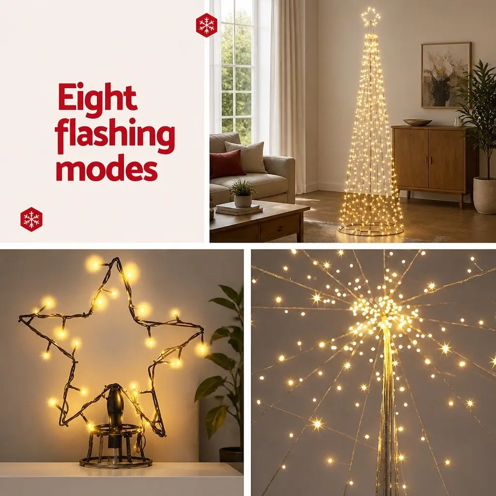 Christmas Tree Solar LED 3.6M Warm White Outdoor Indoor Decoration Black