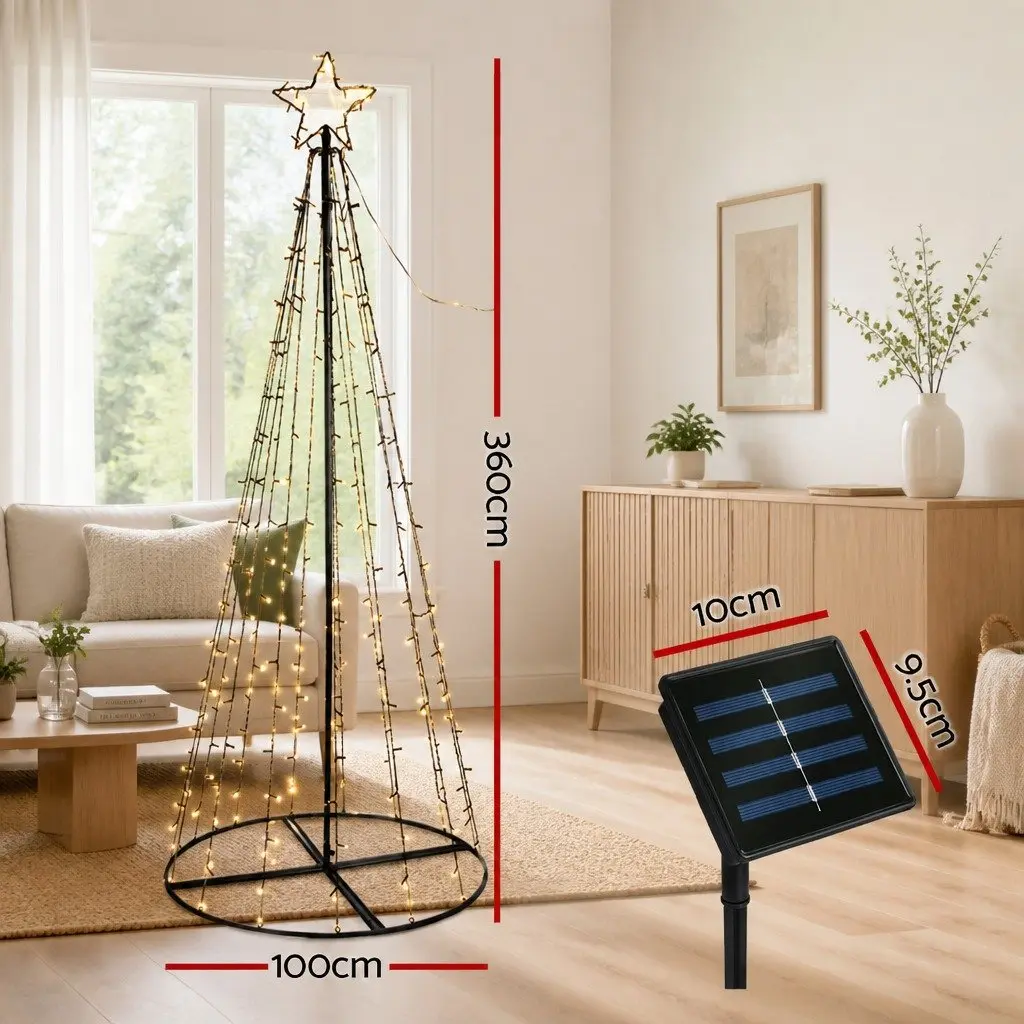 LED Christmas Tree Solar-powered 3.6M Black Multi-coloured 400 Lights Outdoor Indoor Holiday Decoration