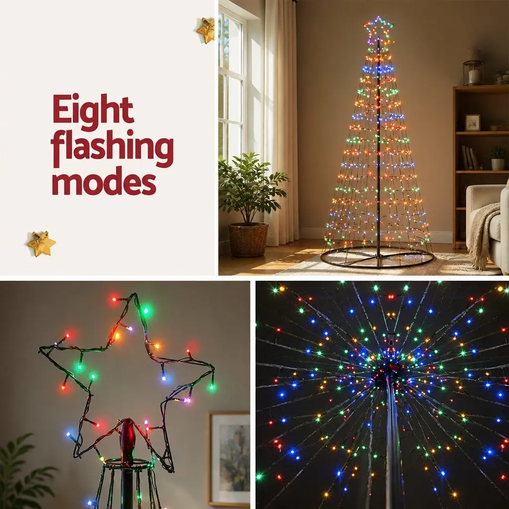 LED Christmas Tree Solar-powered 3.6M Black Multi-coloured 400 Lights Outdoor Indoor Holiday Decoration
