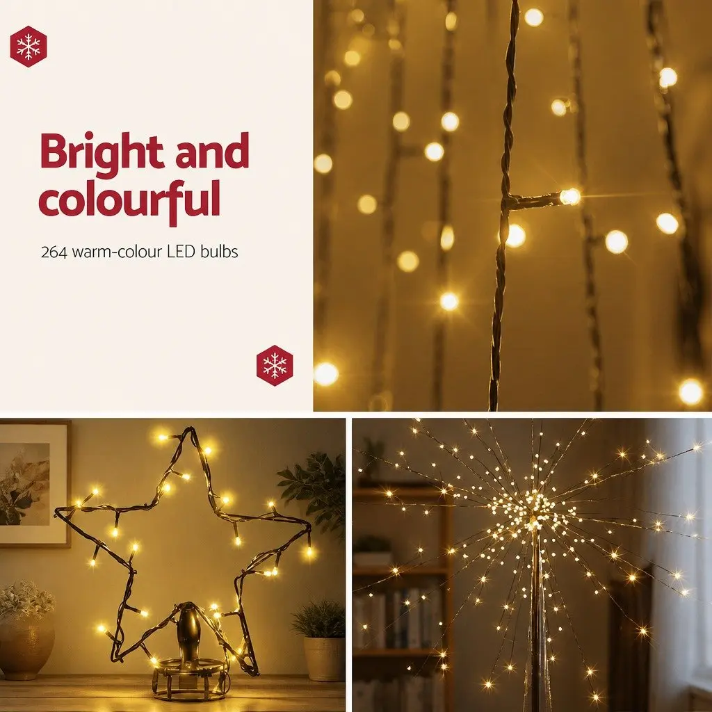 LED Christmas Tree Solar-powered 2.1M Warm White Lights Black Powder-coated Steel Outdoor Garden Decoration