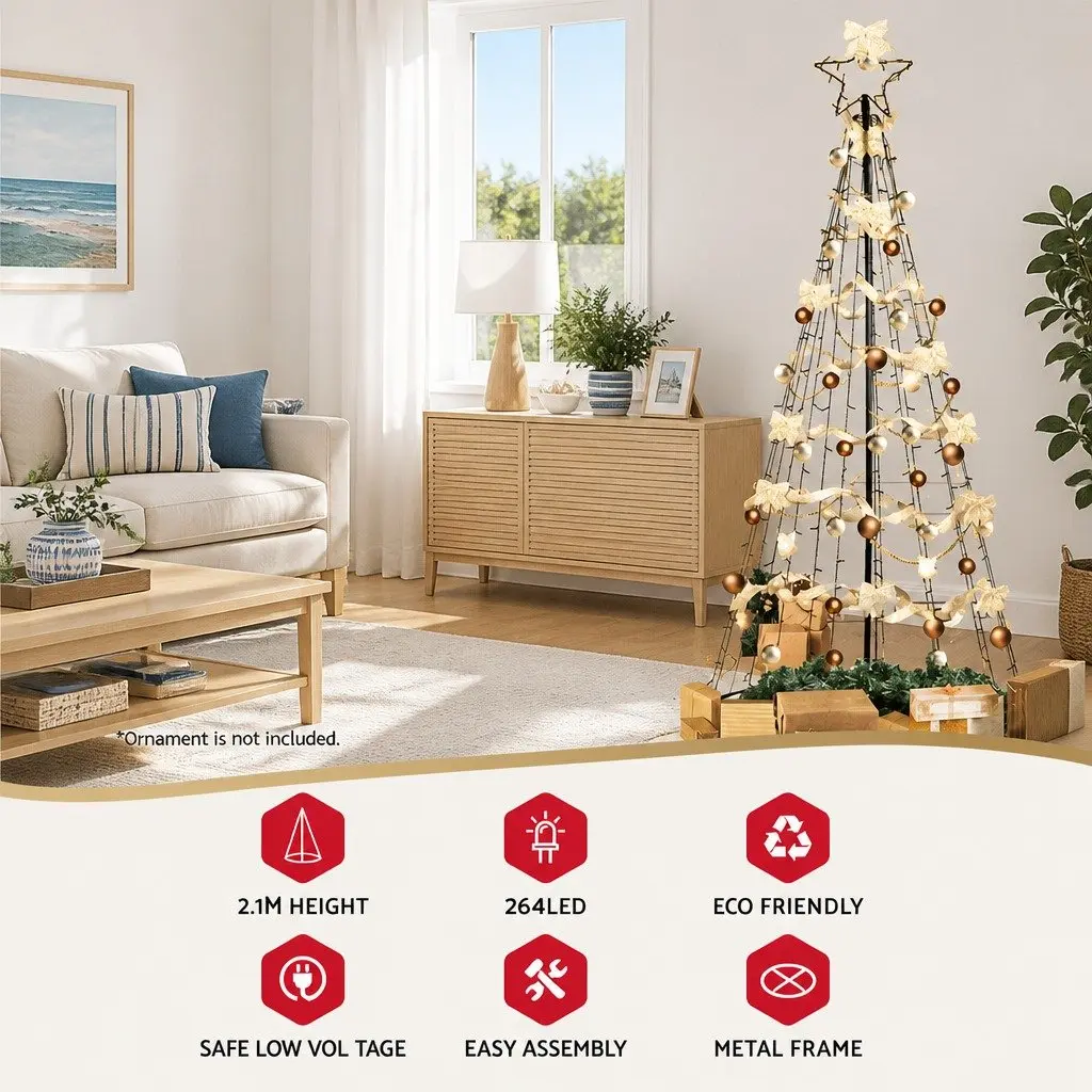 LED Christmas Tree Solar Powered 2.1M Multi Colour Powder Coated Steel Indoor Outdoor Decoration