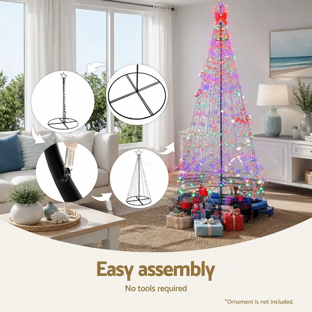 LED Christmas Tree Solar Powered 2.1M Multi Colour Powder Coated Steel Indoor Outdoor Decoration