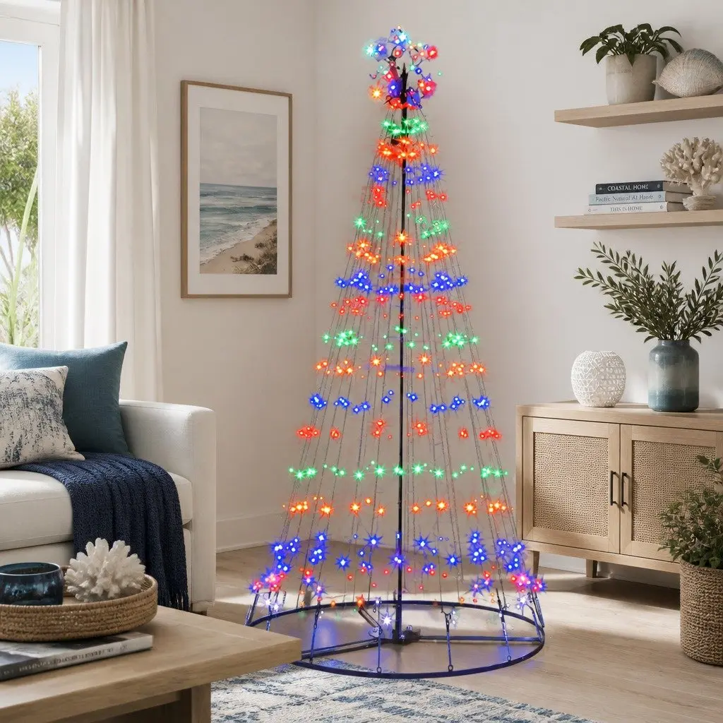 LED Christmas Tree Solar Powered 2.1M Multi Colour Powder Coated Steel Indoor Outdoor Decoration