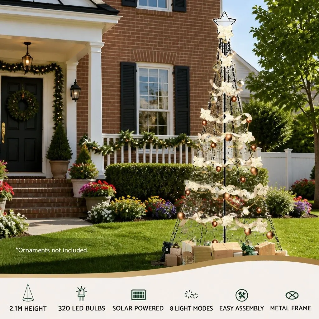 LED Christmas Tree Solar 2.1m Warm White 320 Lights Indoor Outdoor Decoration