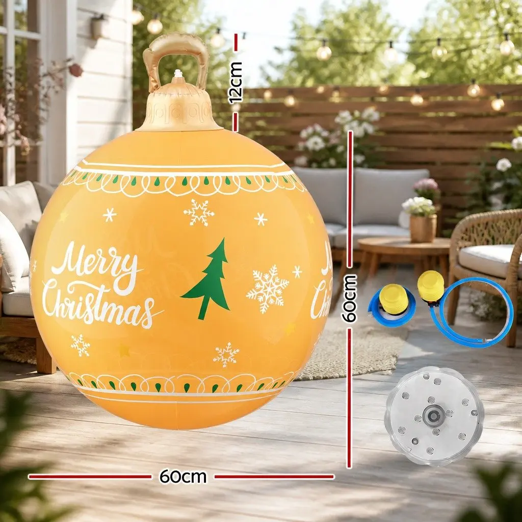 60cm Christmas Inflatable Ball with LED Lights Gold Festive Outdoor Decoration
