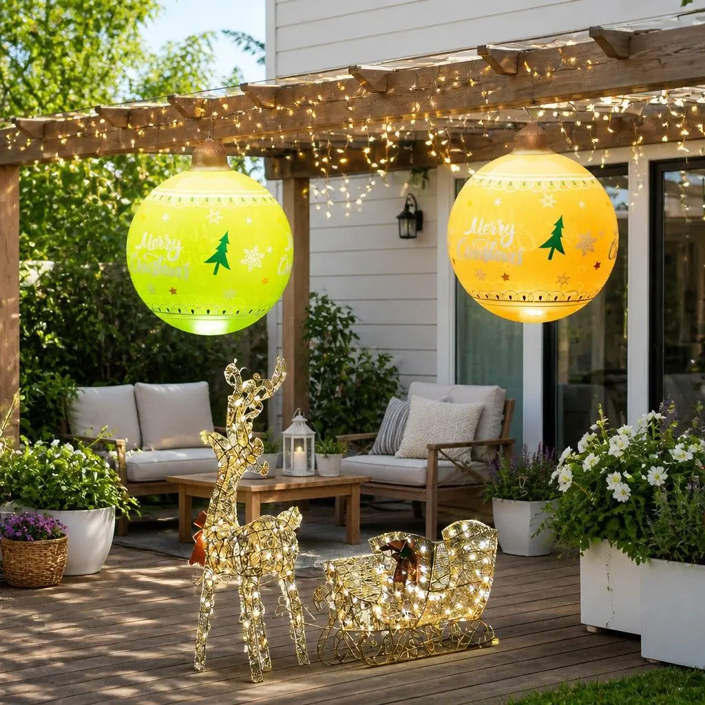 60cm Christmas Inflatable Ball with LED Lights Gold Festive Outdoor Decoration