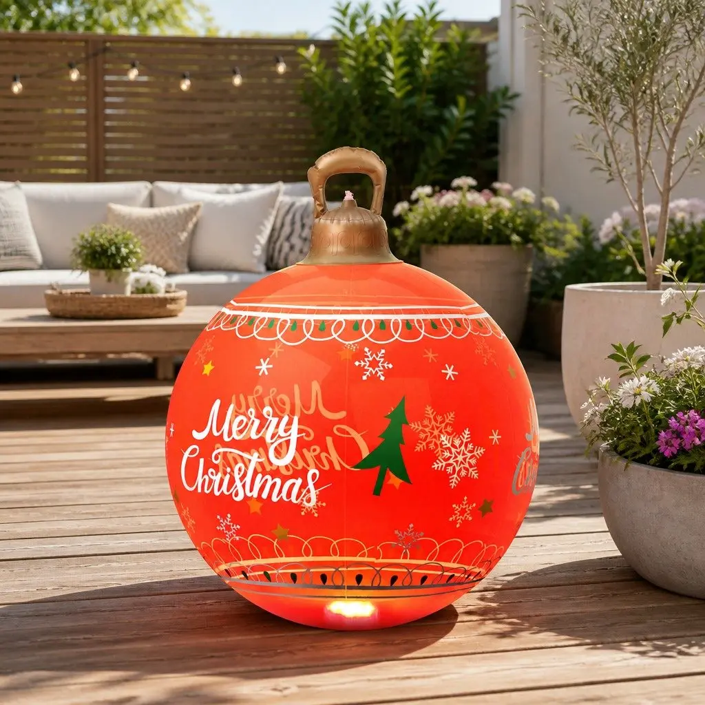 LED Illuminated 60cm Red Christmas Inflatable Ball