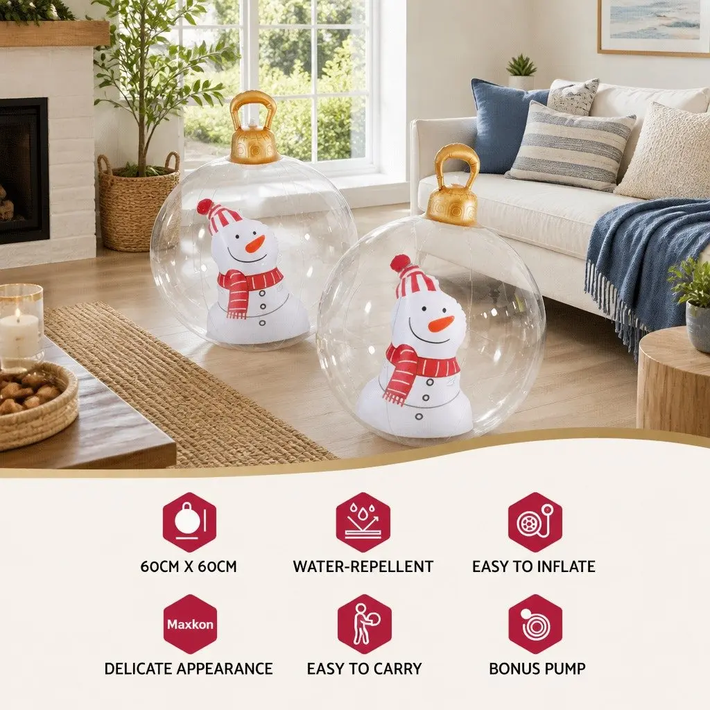 Inflatable Bauble PVC 60cm Transparent Snowman Christmas Decoration