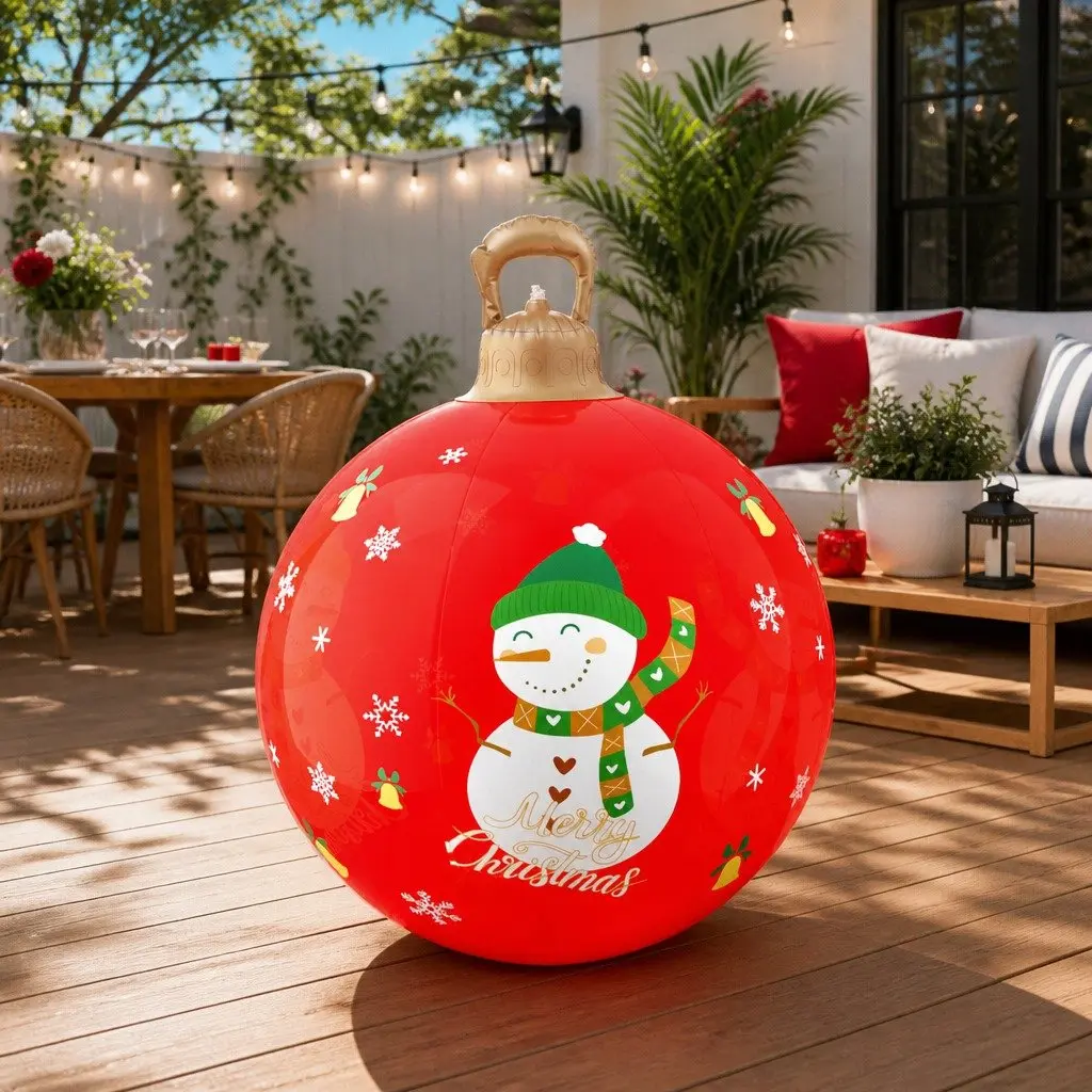 60cm Red Christmas Inflatable Ball with LED Lights