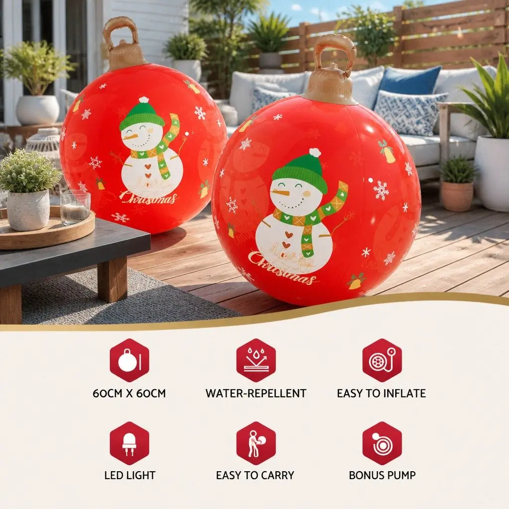 60cm Red Christmas Inflatable Ball with LED Lights