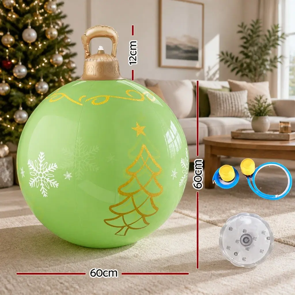 Inflatable Christmas Ball PVC 60cm Green LED Illuminated Outdoor Decoration