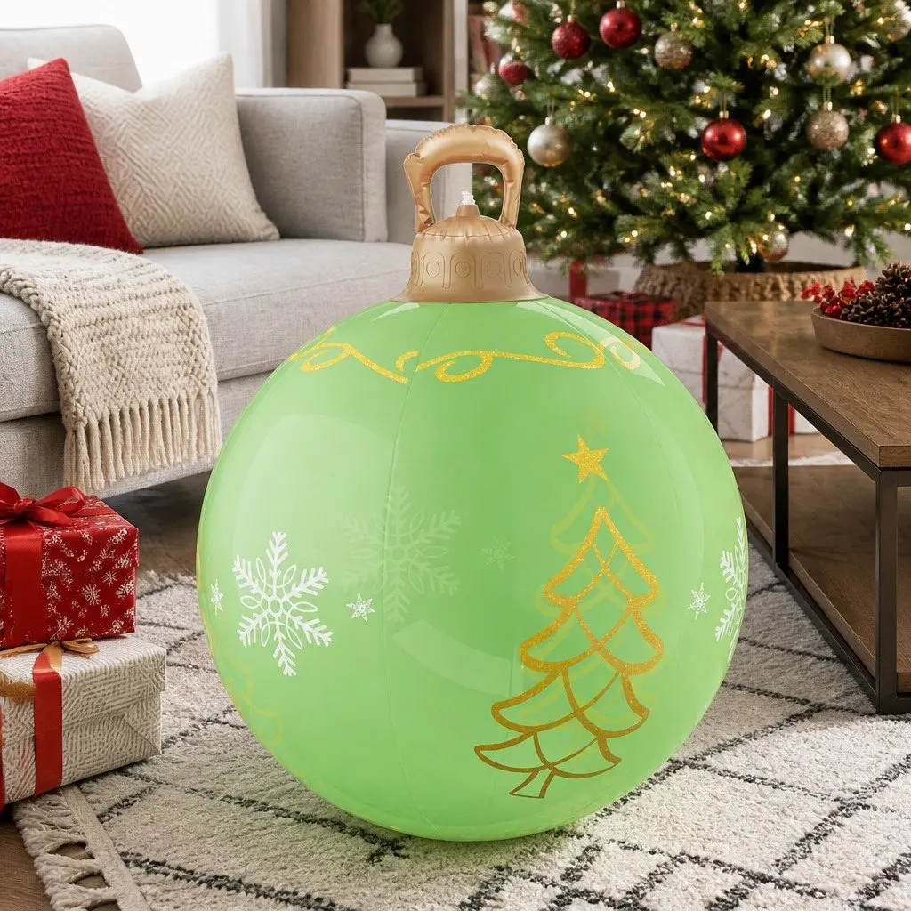Inflatable Christmas Ball PVC 60cm Green LED Illuminated Outdoor Decoration