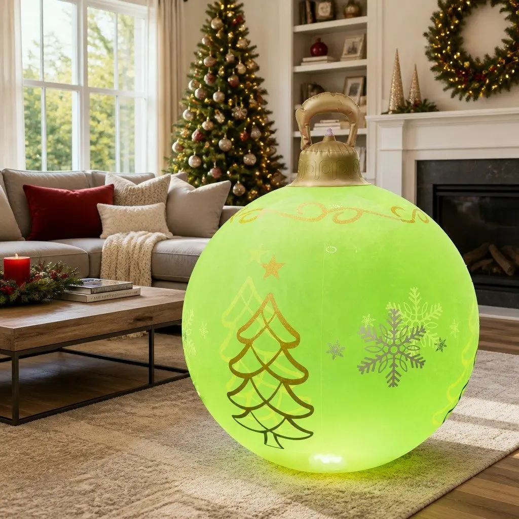 Inflatable Christmas Ball PVC 60cm Green LED Illuminated Outdoor Decoration