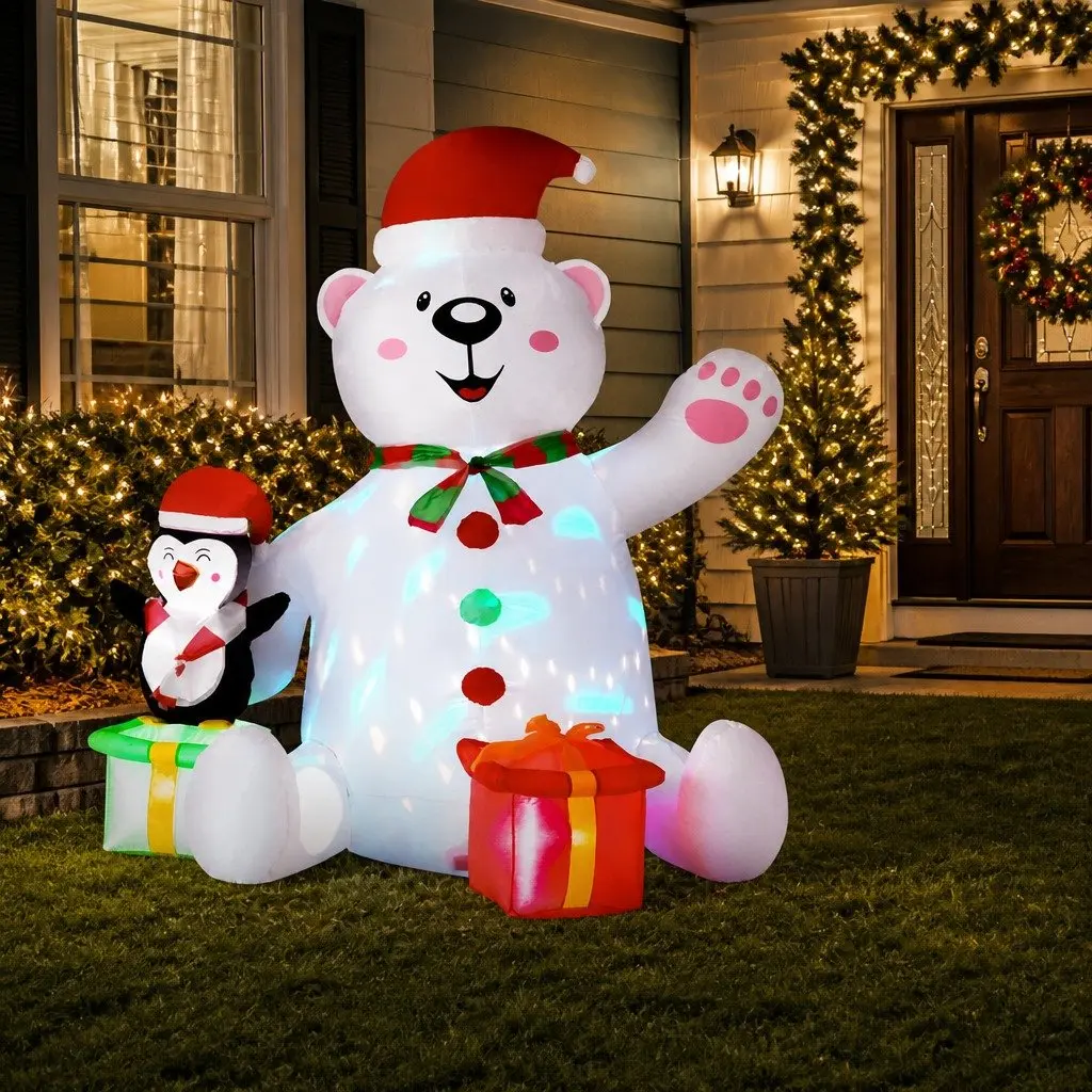 Christmas Inflatable Bear 1.8M Polyester Multicolour LED Indoor Outdoor Decorations