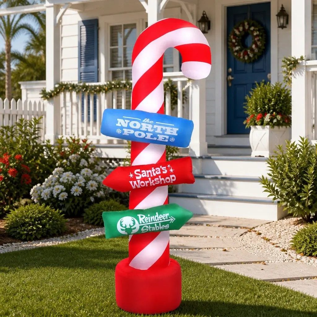 Christmas Inflatable Candy Pole 2.4M Polyester Multicoloured