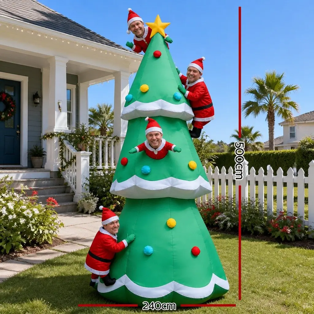 5M Multicoloured Inflatable Santa Tree with LED Lights