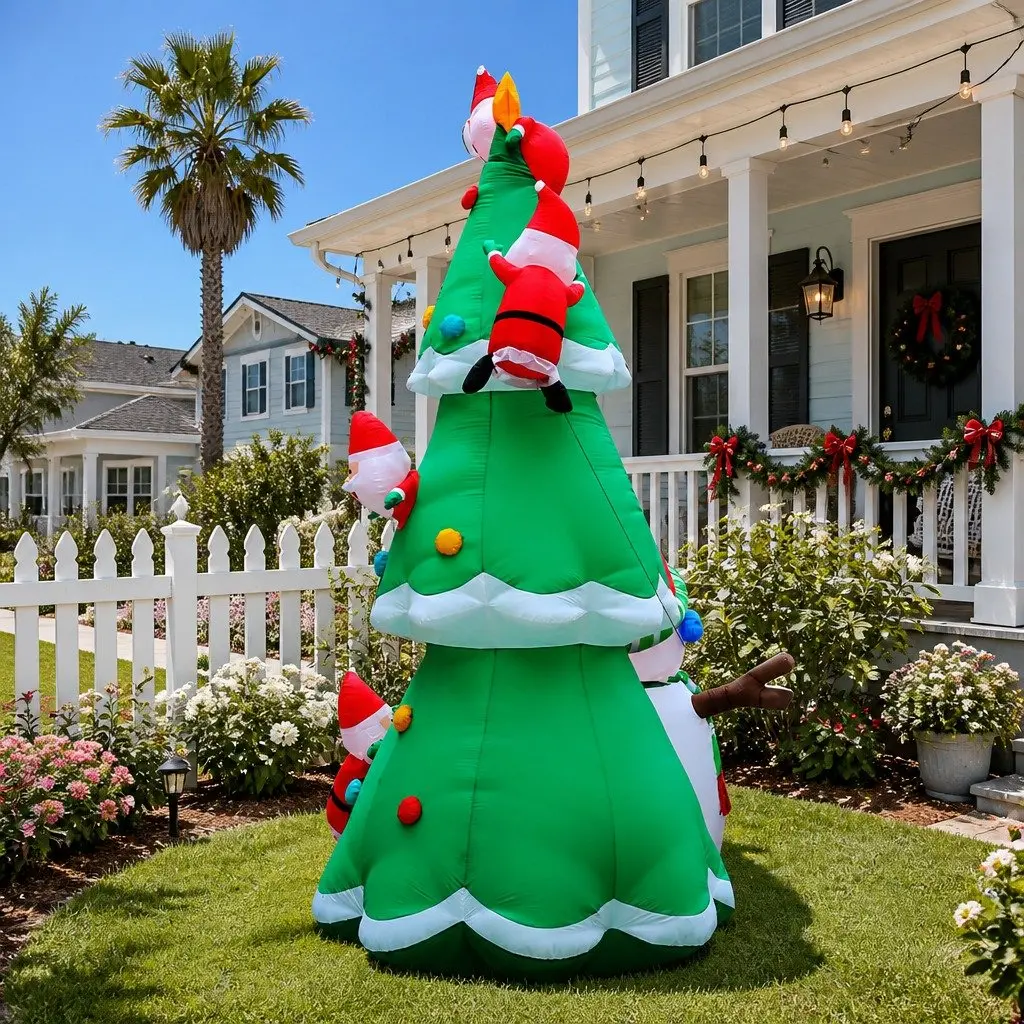 5M Multicoloured Inflatable Santa Tree with LED Lights