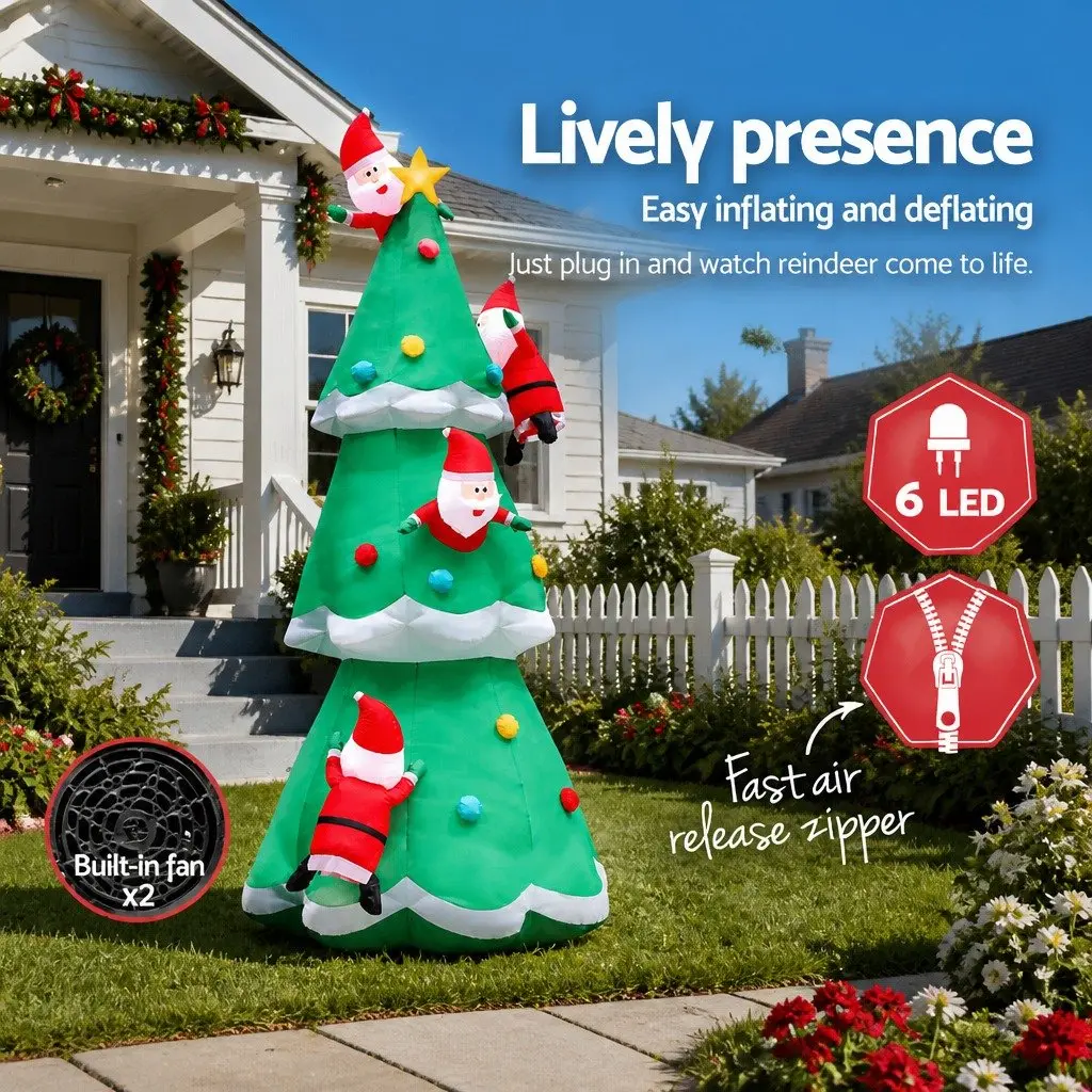 5M Multicoloured Inflatable Santa Tree with LED Lights
