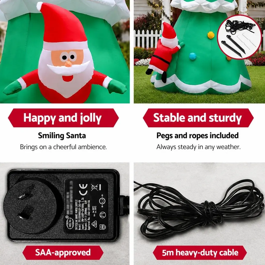 5M Multicoloured Inflatable Santa Tree with LED Lights