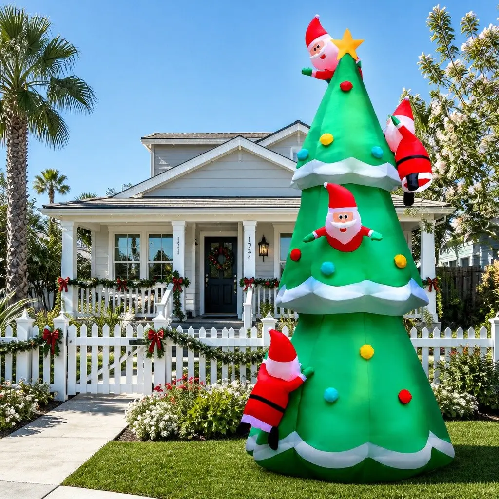5M Multicoloured Inflatable Santa Tree with LED Lights