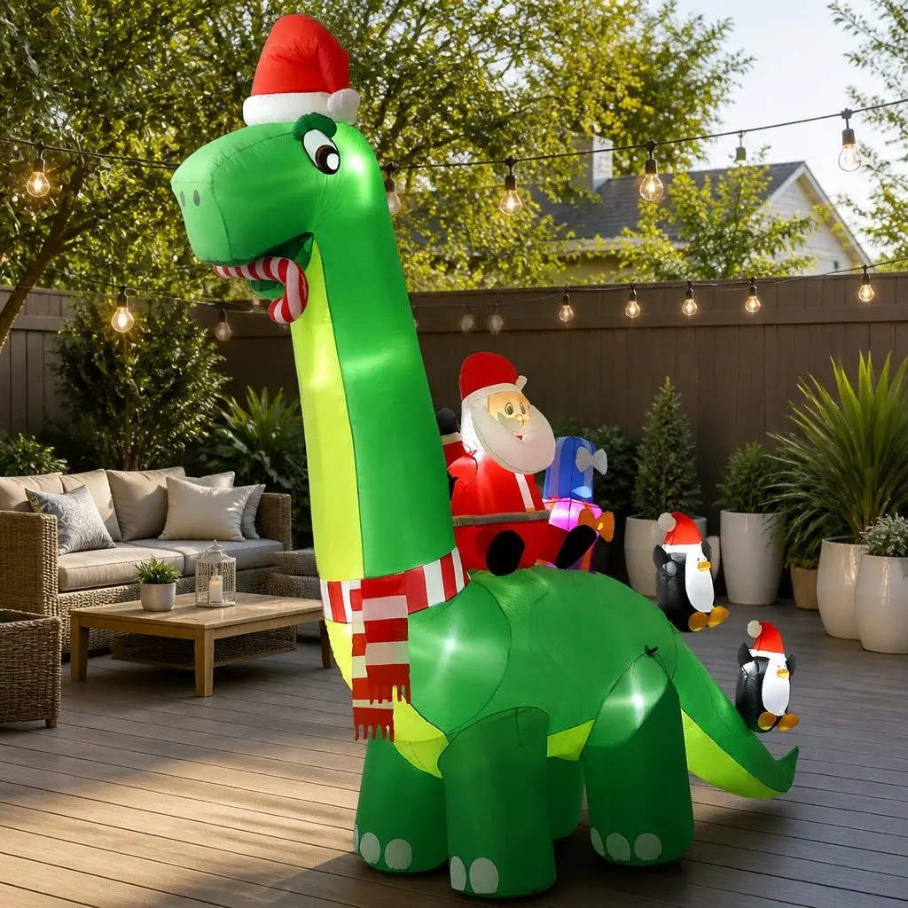 LED Christmas Inflatable Santa Dinosaur 3.8M