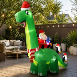 Durable LED Christmas Inflatable Santa Dinosaur 3.8M