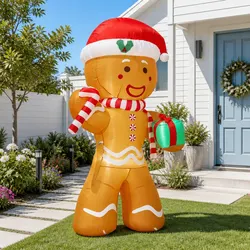 2.4M LED Gingerbread Man Inflatable for Christmas Decor