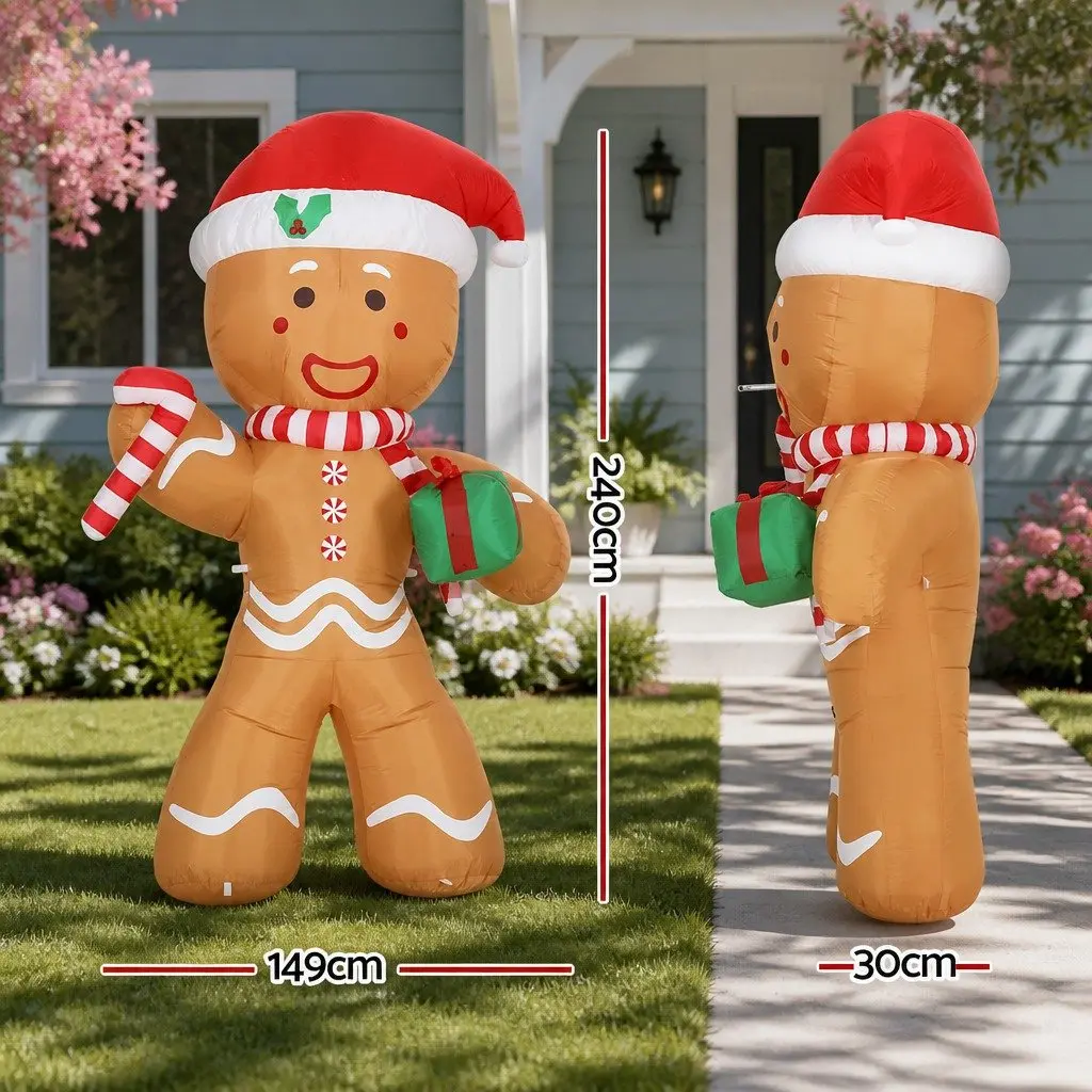 2.4M LED Gingerbread Man Inflatable for Christmas Decor
